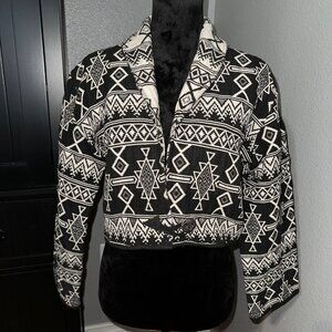 Vintage Flashback Cropped Jacket M Black White Aztec Southwestern 90's Tribal